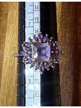 Ring Bomb Party Ring, size 8, lavender stone silver color band